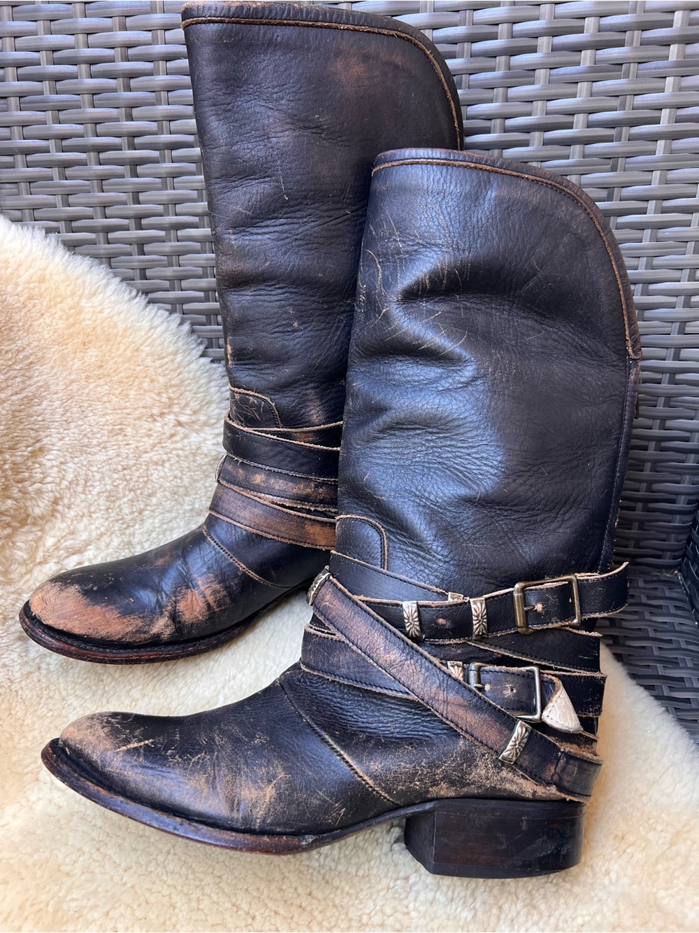 Freebird Drove Leather Boots Women's Sz 9 Mid-Calf Distressed Brown Boho Western